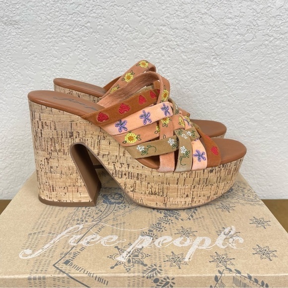 Free People Lisbon Platform Sandbar Multi Leather Suede Mule Size EU 38.5 Women - Picture 5 of 16